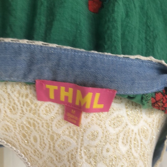 THML Green and Red Floral 
V-Neck Top with Flutter Sleeves, Ruffles & Tassels - Picture 2 of 4